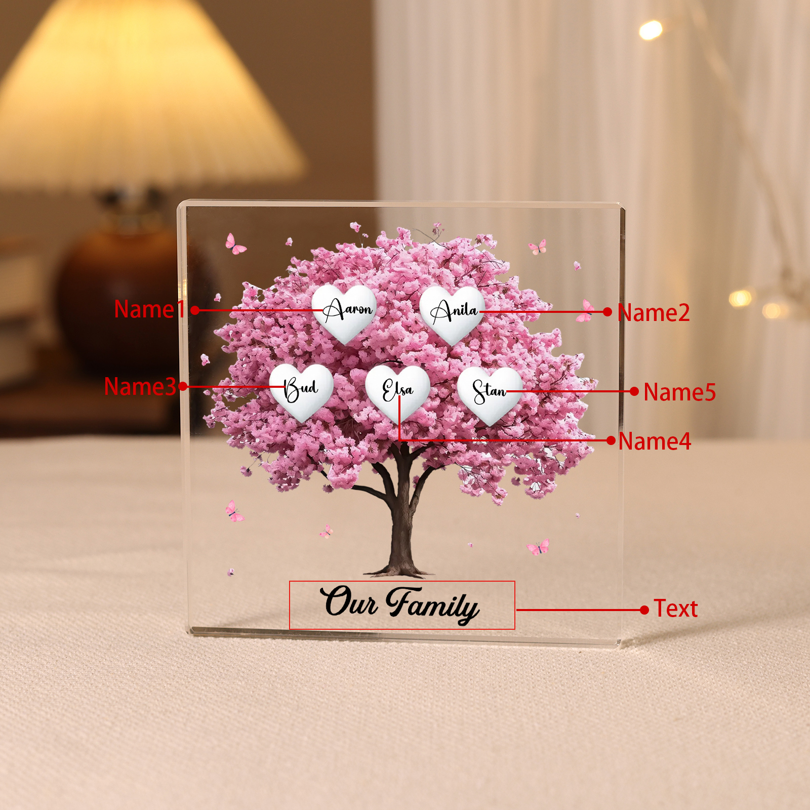 Personalised Family Tree Acrylic Ornaments Customize 5 Names Decorations for Family | Jessmade