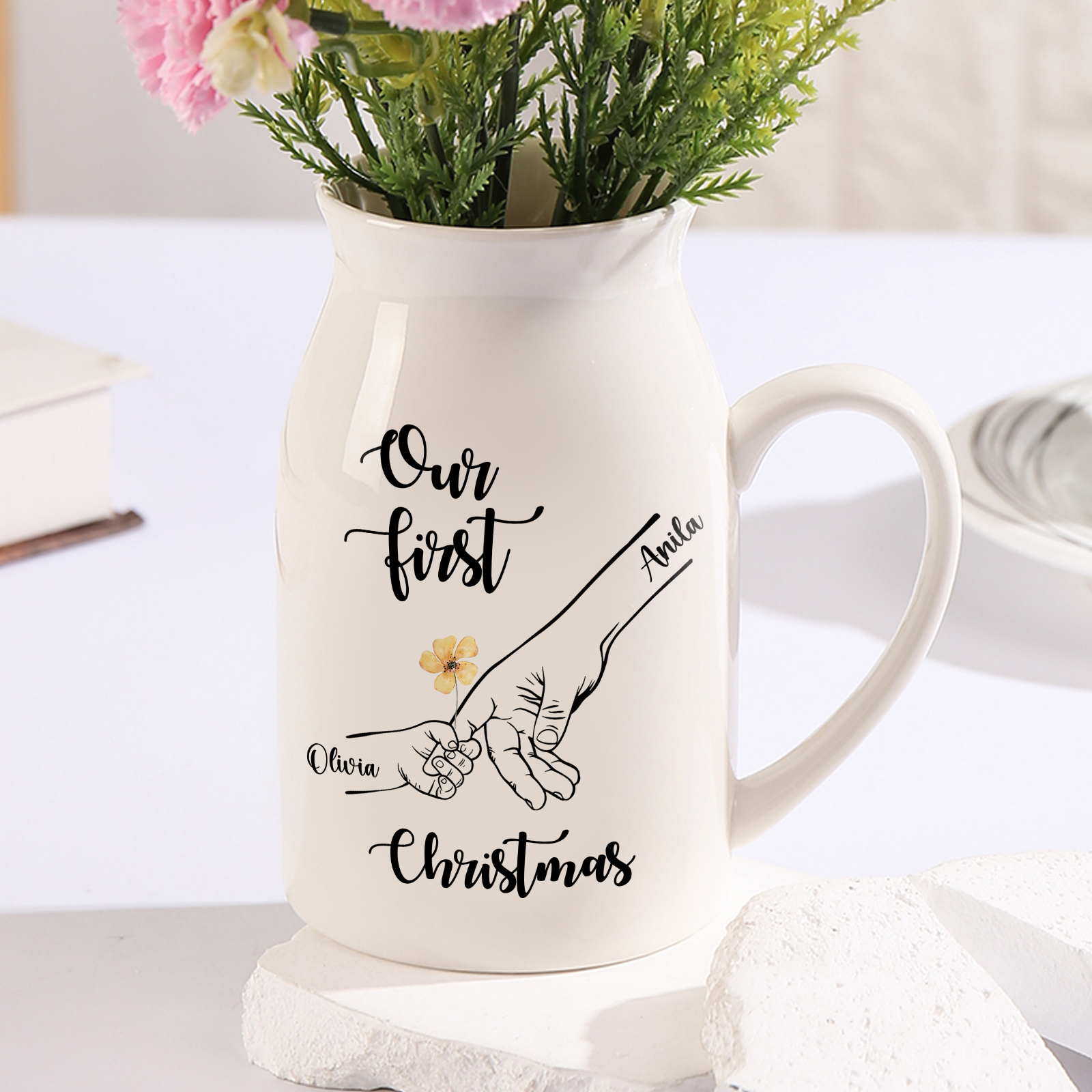 Personalized Ceramic Vase Custom 2 Names First Christmas Anniversary Gift for Her | Jessmade