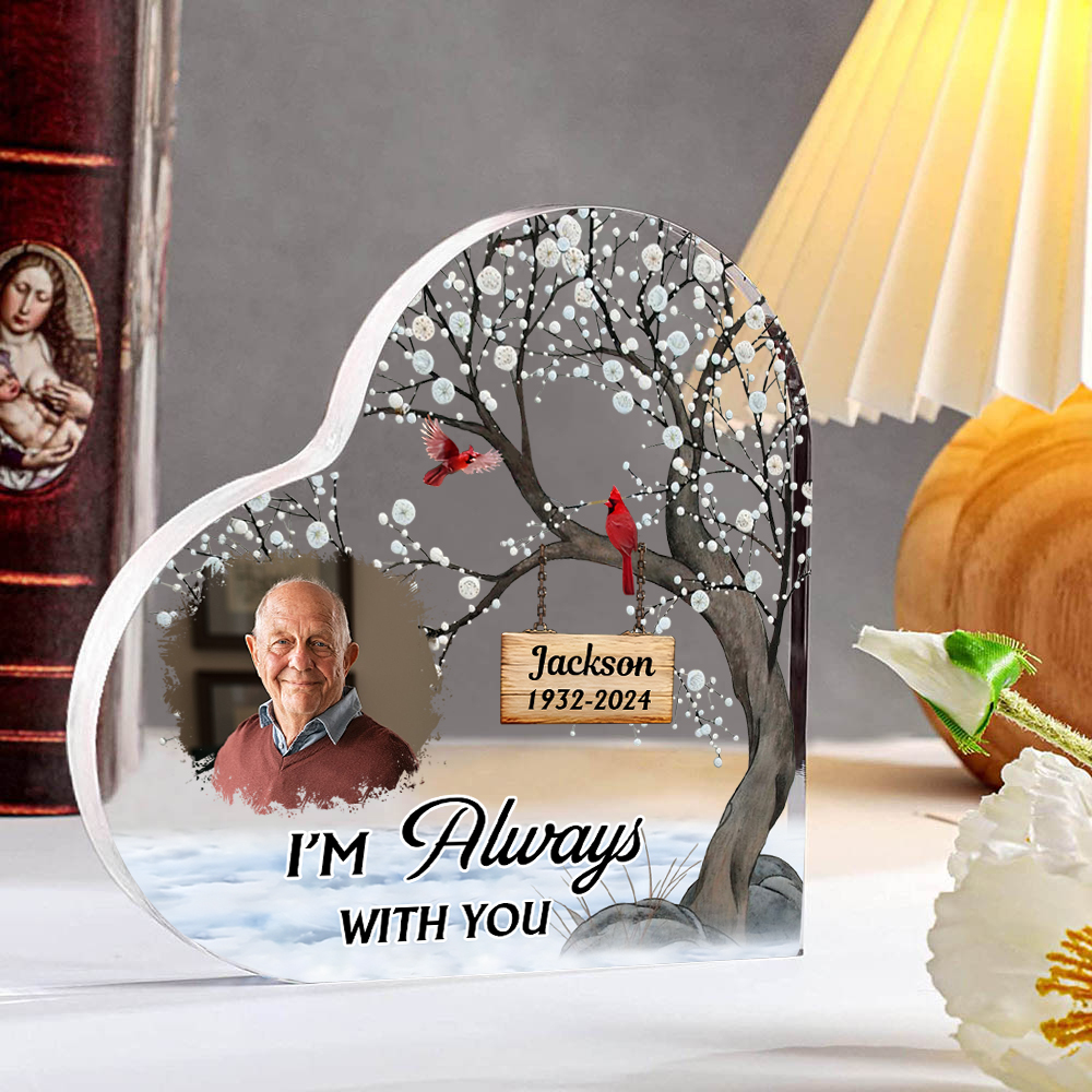 Personalised Memorial Acrylic Plaque -Custom Photo & Year & Name Heart Keepsake Desktop Ornament- Always with You | Jessmade
