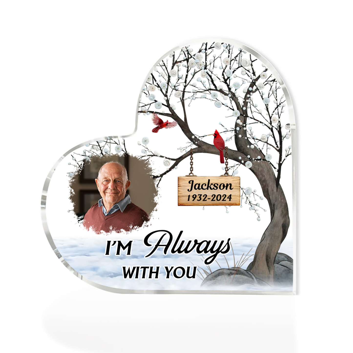 Personalised Memorial Heart Plaque – Custom Photo & Name Acrylic Heart Keepsake Desktop Ornament-I'm Always With You | Jessmade