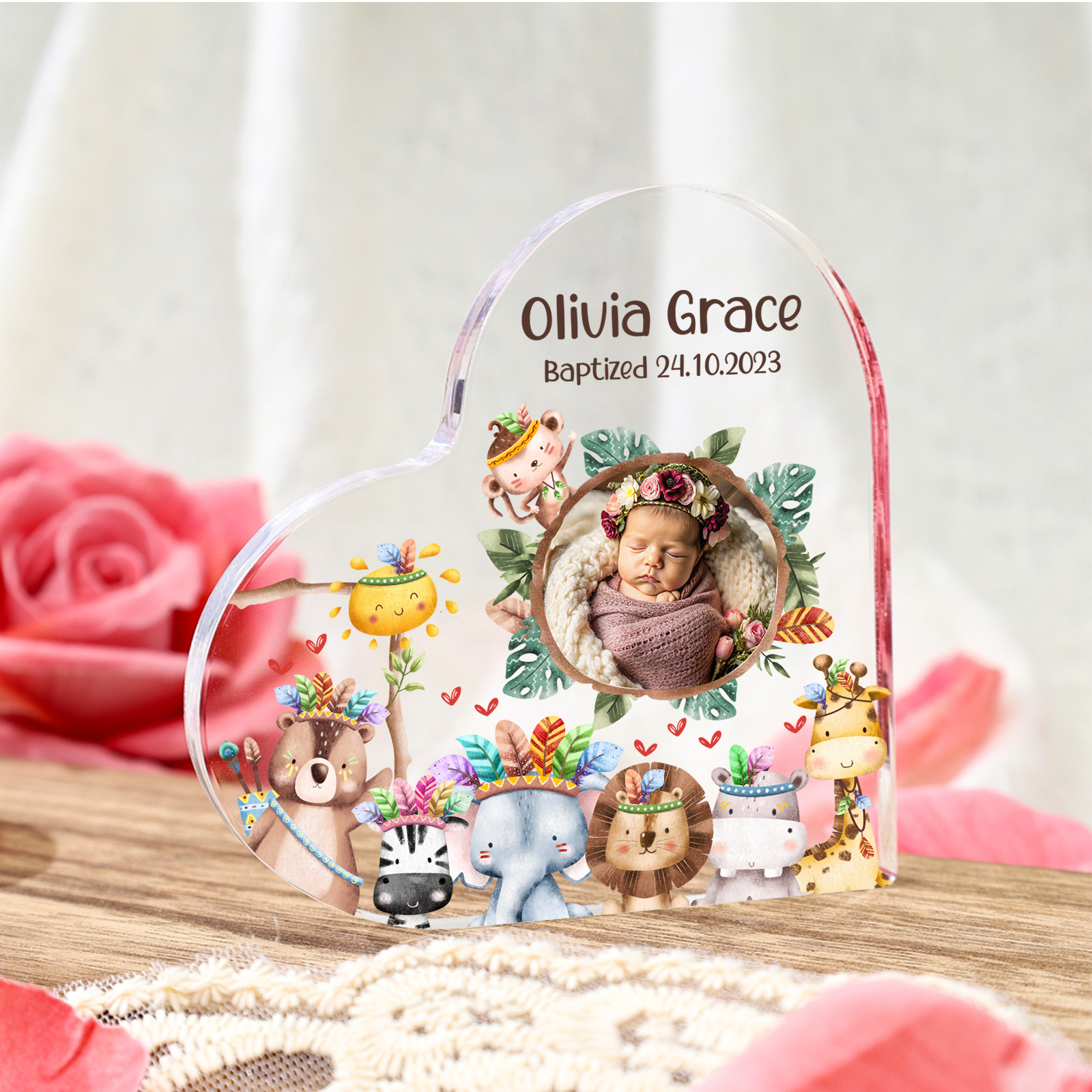 Personalised Heart Shaped Acrylic Customized Photo & Name & Text Baby Baptism Souvenir | Jessmade