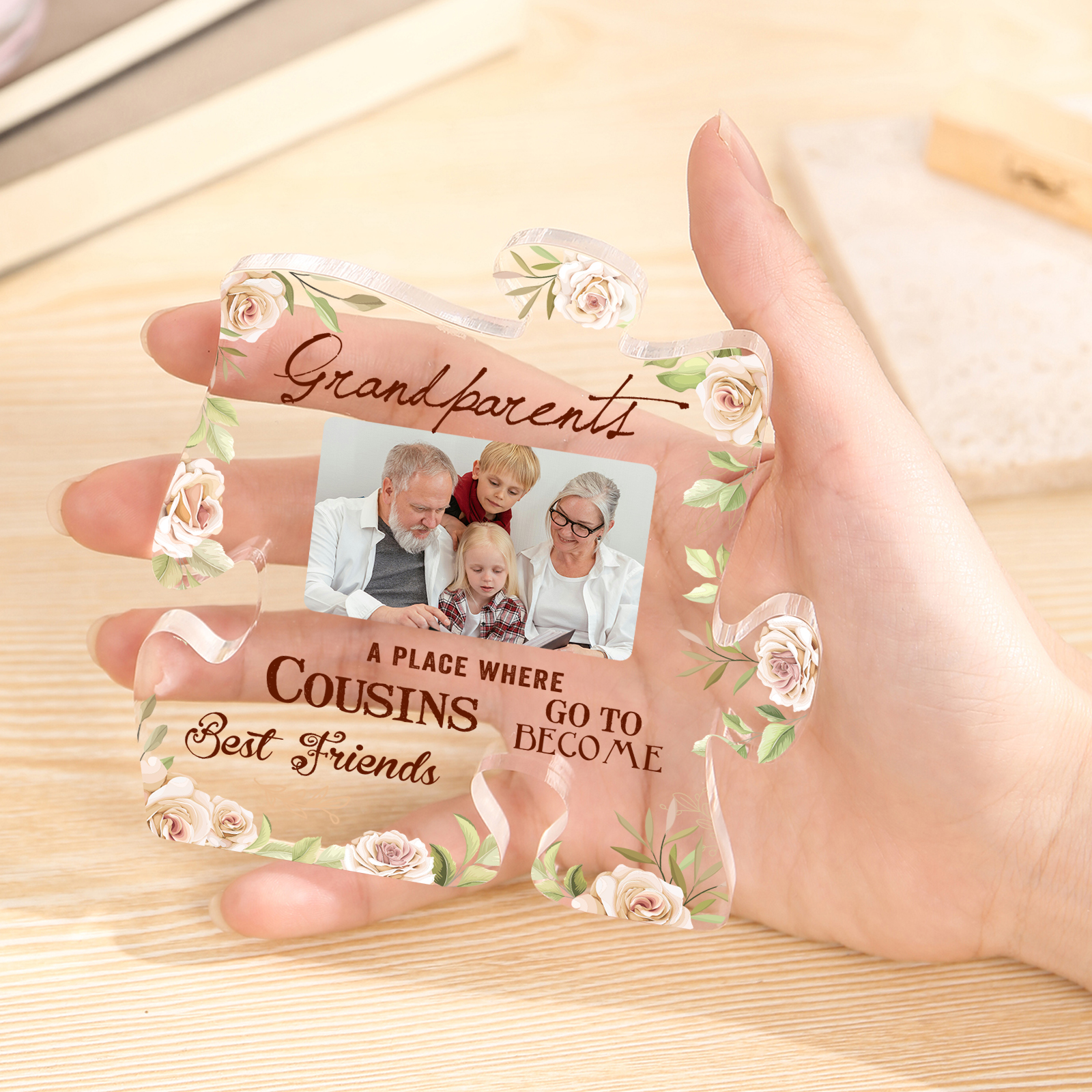 Personalised Acrylic Puzzle Plaque Custom Photo - "Grandparents, Where Cousins Become Best Friends" | Jessmade