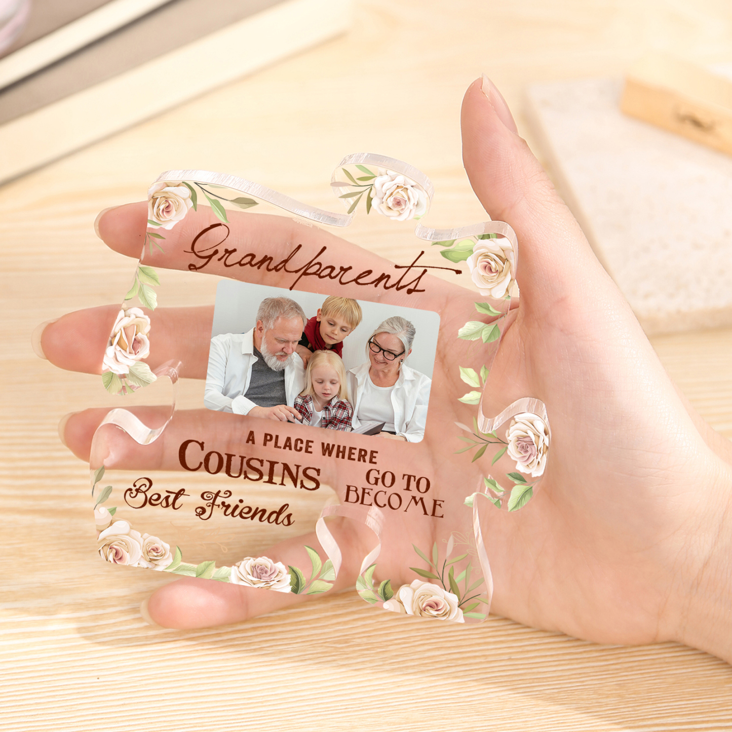 Personalised Acrylic Puzzle Plaque Custom Photo - "Grandparents, Where Cousins Become Best Friends" | Jessmade
