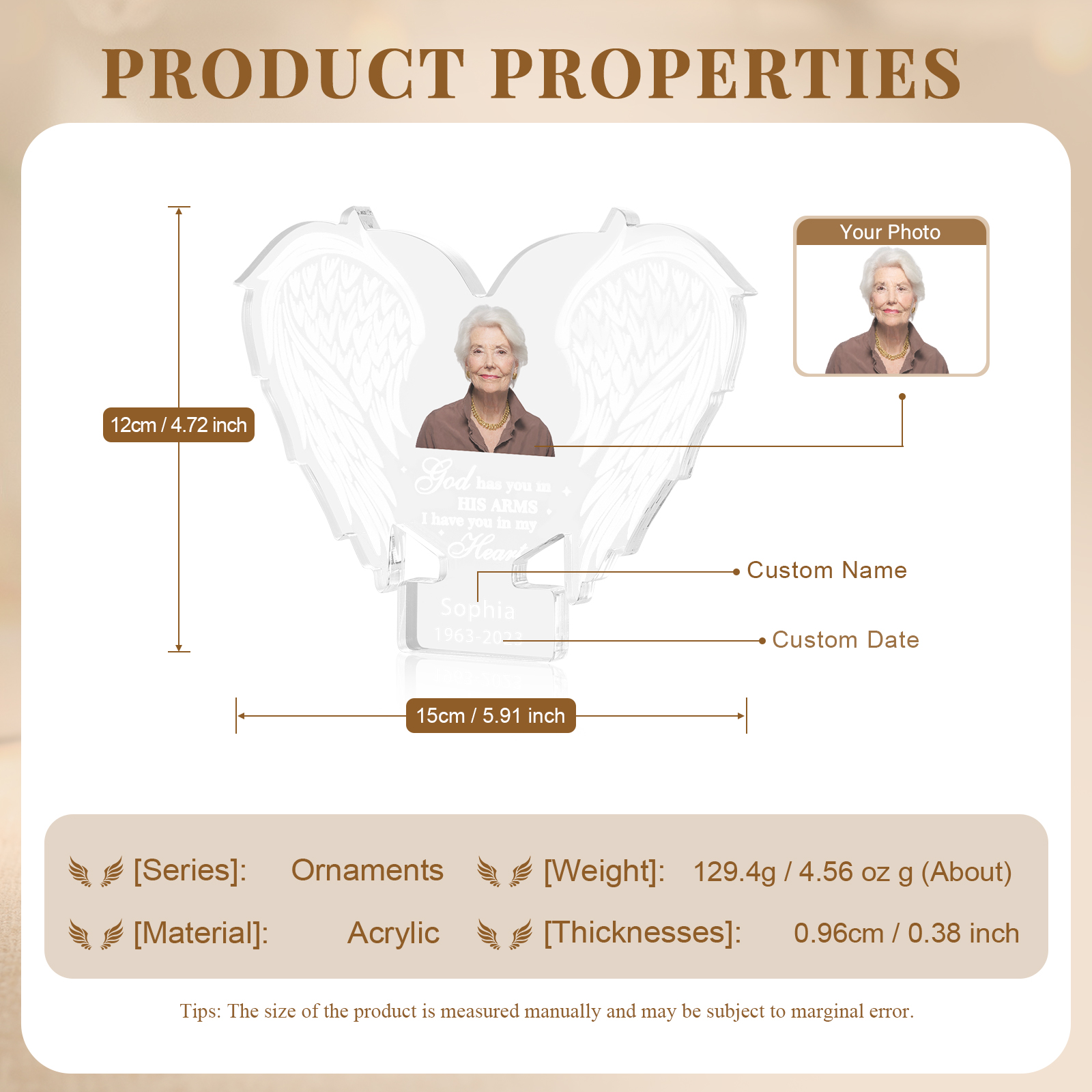 Personalized Memorial Angel Wings Acrylic Ornament – Custom 1 Photo & Name & Date Christmas Memorial Gift| Jessemade