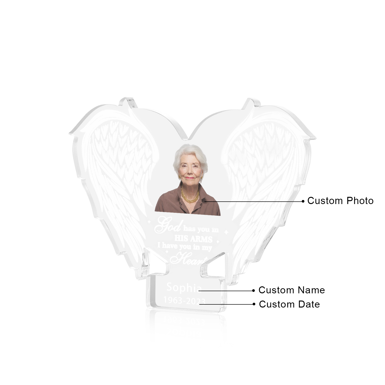 Personalized Memorial Angel Wings Acrylic Ornament – Custom 1 Photo & Name & Date Christmas Memorial Gift| Jessemade