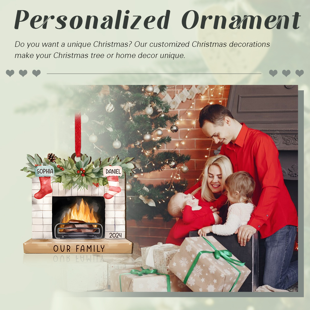 Personalised Family Christmas Hanging Ornament - Custom 2 Names & 1 Year & 1 Text Fireplace Decoration for Family | Jessmade