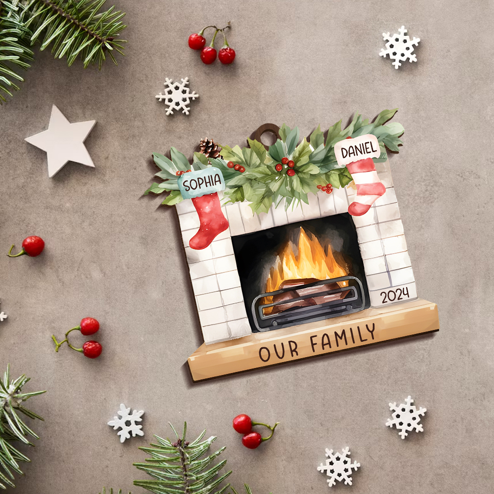 Personalised Family Christmas Hanging Ornament - Custom 2 Names & 1 Year & 1 Text Fireplace Decoration for Family | Jessmade