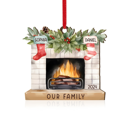 Personalised Family Christmas Hanging Ornament - Custom 2 Names & 1 Year & 1 Text Fireplace Decoration for Family | Jessmade