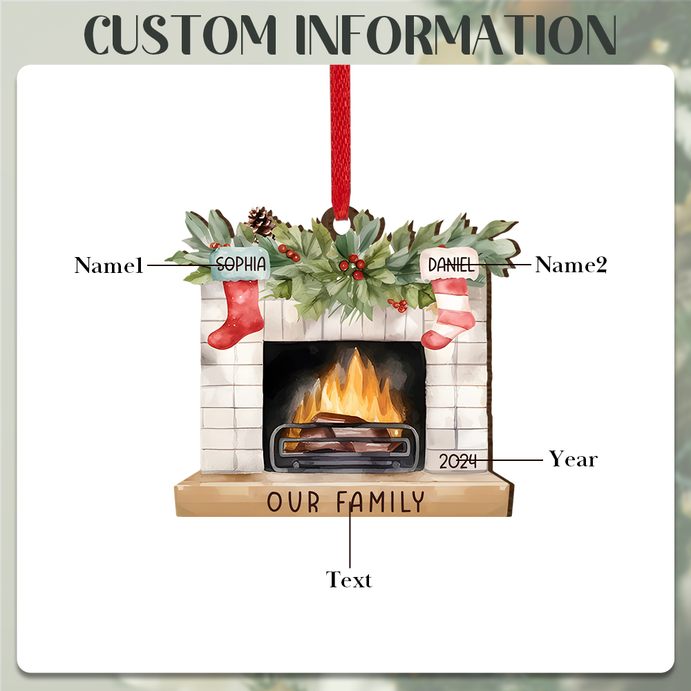 Personalised Family Christmas Hanging Ornament - Custom 2 Names & 1 Year & 1 Text Fireplace Decoration for Family | Jessmade