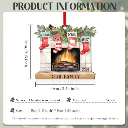 Personalised Family Christmas Hanging Ornament - Custom 4 Names & 1 Year & 1 Text Fireplace Decoration for Family | Jessmade