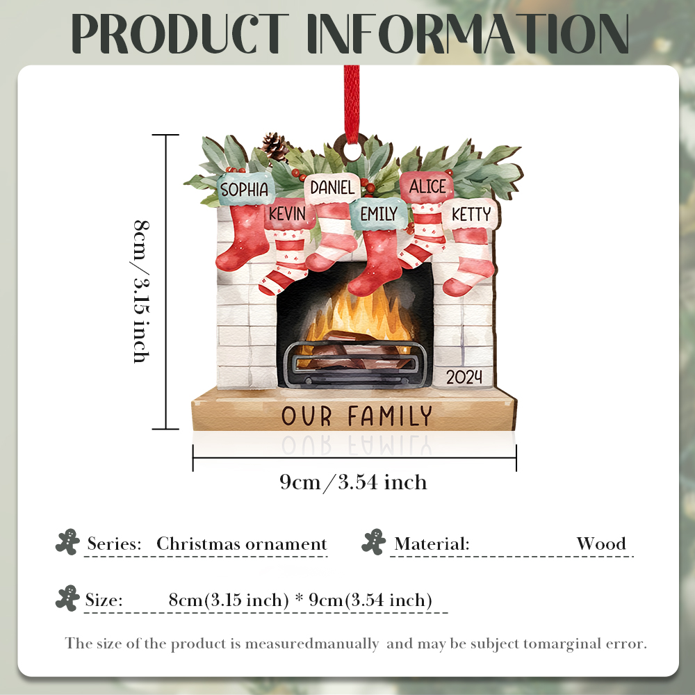Personalised Family Christmas Hanging Ornament - Custom 6 Names & 1 Year & 1 Text Fireplace Decoration for Family | Jessmade