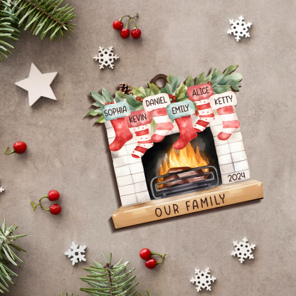 Personalised Family Christmas Hanging Ornament - Custom 6 Names & 1 Year & 1 Text Fireplace Decoration for Family | Jessmade