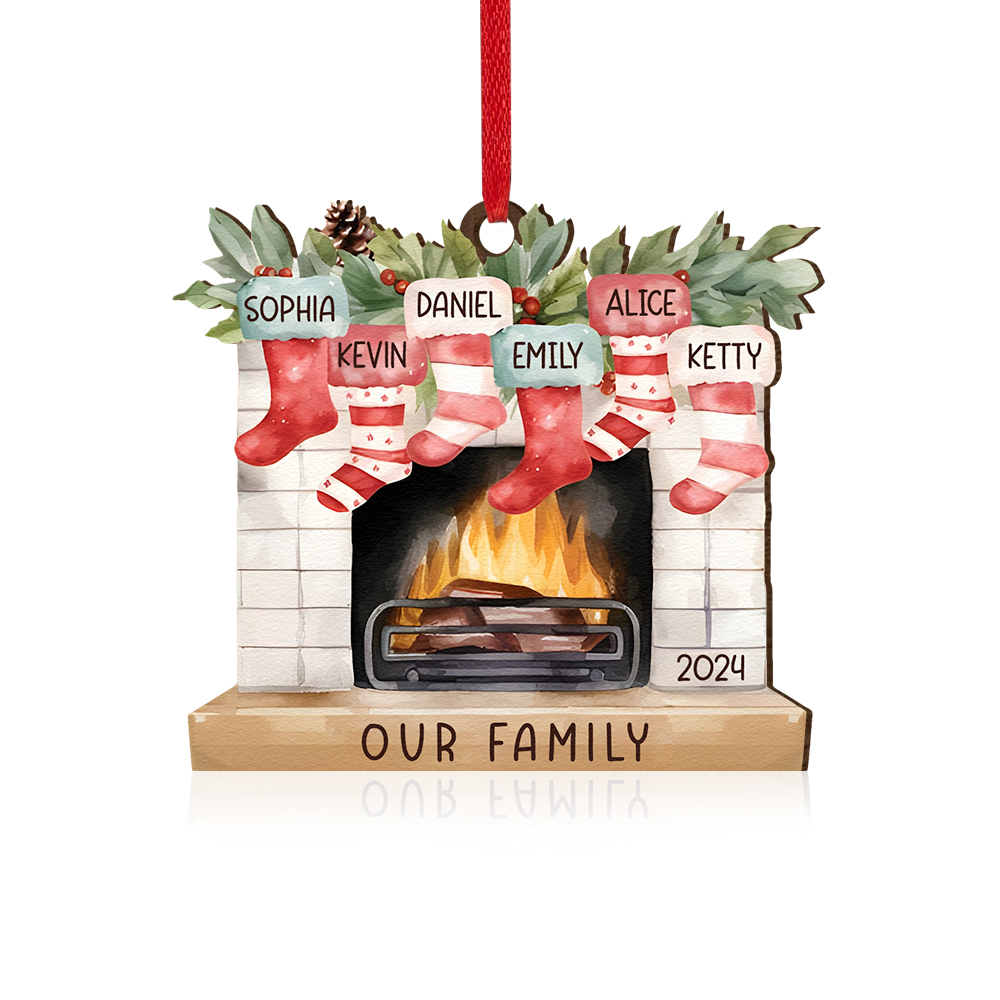 Personalised Family Christmas Hanging Ornament - Custom 6 Names & 1 Year & 1 Text Fireplace Decoration for Family | Jessmade