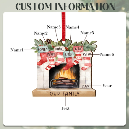 Personalised Family Christmas Hanging Ornament - Custom 6 Names & 1 Year & 1 Text Fireplace Decoration for Family | Jessmade
