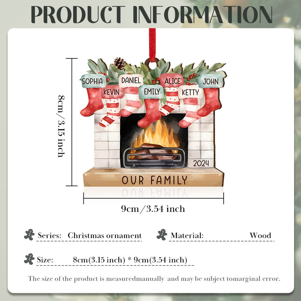 Personalised Family Christmas Hanging Ornament - Custom 7 Names & 1 Year & 1 Text Fireplace Decoration for Family | Jessmade
