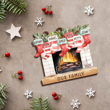 Personalised Family Christmas Hanging Ornament - Custom 7 Names & 1 Year & 1 Text Fireplace Decoration for Family | Jessmade
