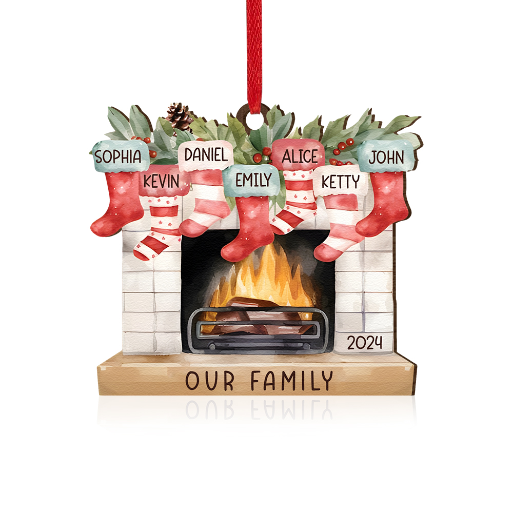 Personalised Family Christmas Hanging Ornament - Custom 7 Names & 1 Year & 1 Text Fireplace Decoration for Family | Jessmade