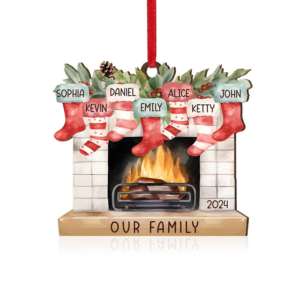 Personalised Family Christmas Hanging Ornament - Custom 7 Names & 1 Year & 1 Text Fireplace Decoration for Family | Jessmade