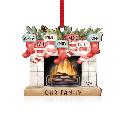 Personalised Family Christmas Hanging Ornament - Custom 7 Names & 1 Year & 1 Text Fireplace Decoration for Family | Jessmade