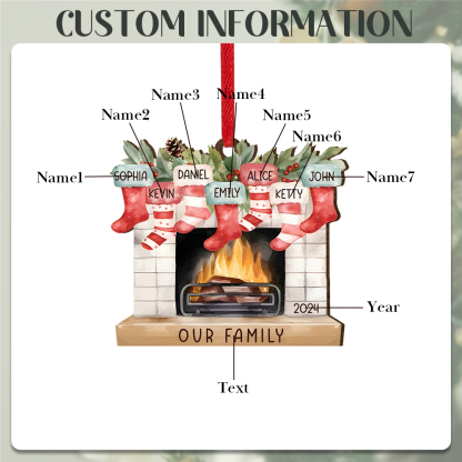 Personalised Family Christmas Hanging Ornament - Custom 7 Names & 1 Year & 1 Text Fireplace Decoration for Family | Jessmade