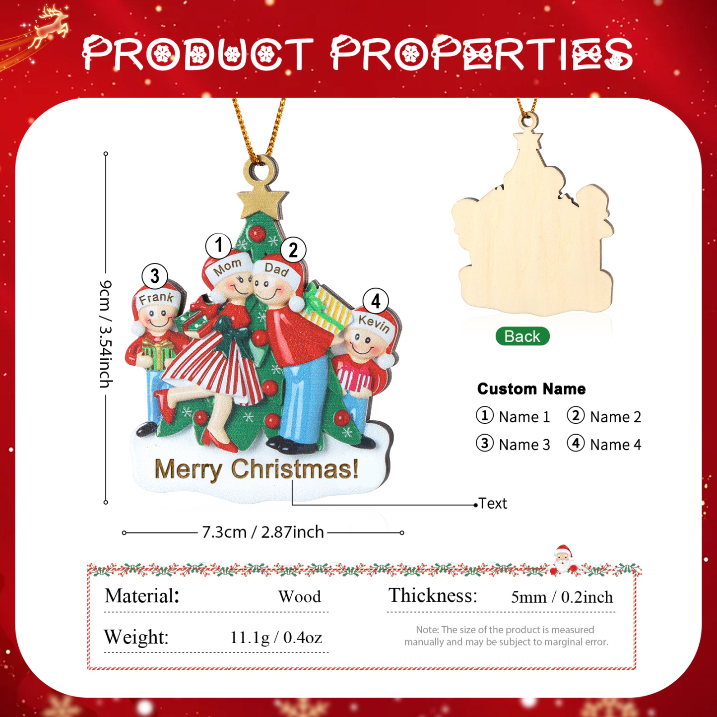 Personalised Wooden Family Christmas Ornament with Custom 2-5 Names Christmas Gift for Family | Jessemade