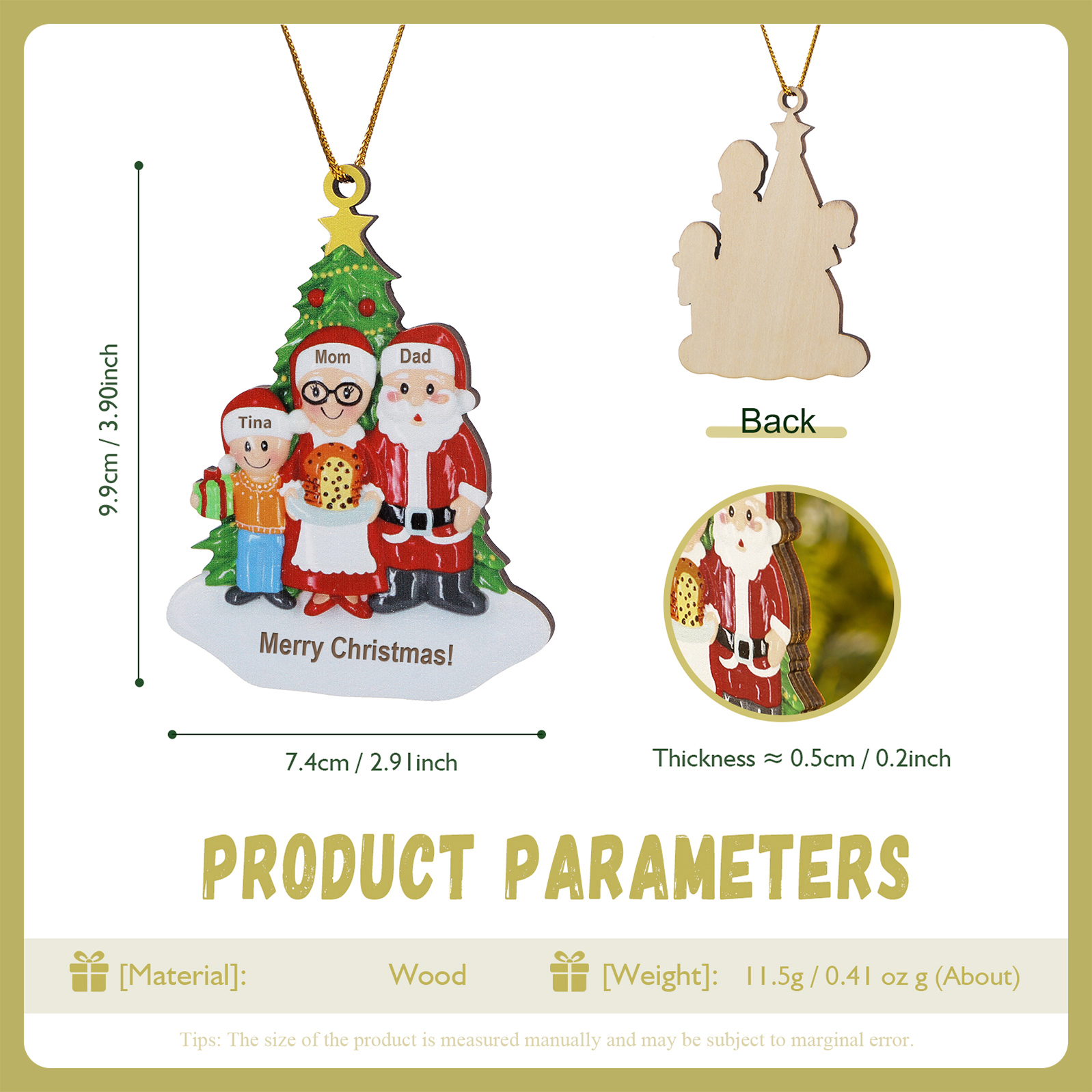 Personalized Wooden Family Wooden Hanging Christmas Ornament with Custom 3-5 Names Christmas Gift for Family | Jessemade
