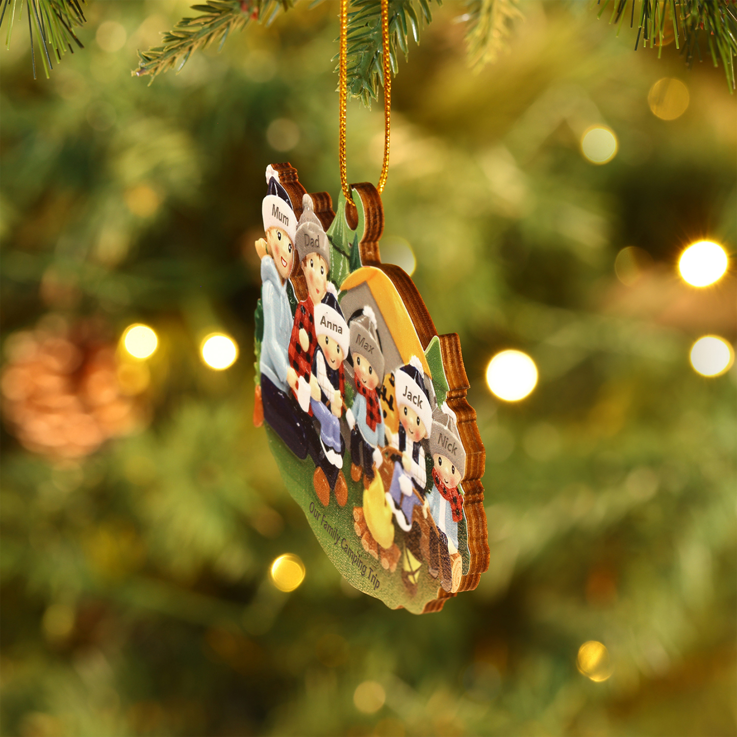 Personalised Family Camping Trip Christmas Ornament - Custom 2-6 Names Wood Decoration Christmas Gift for Family | Jessemade