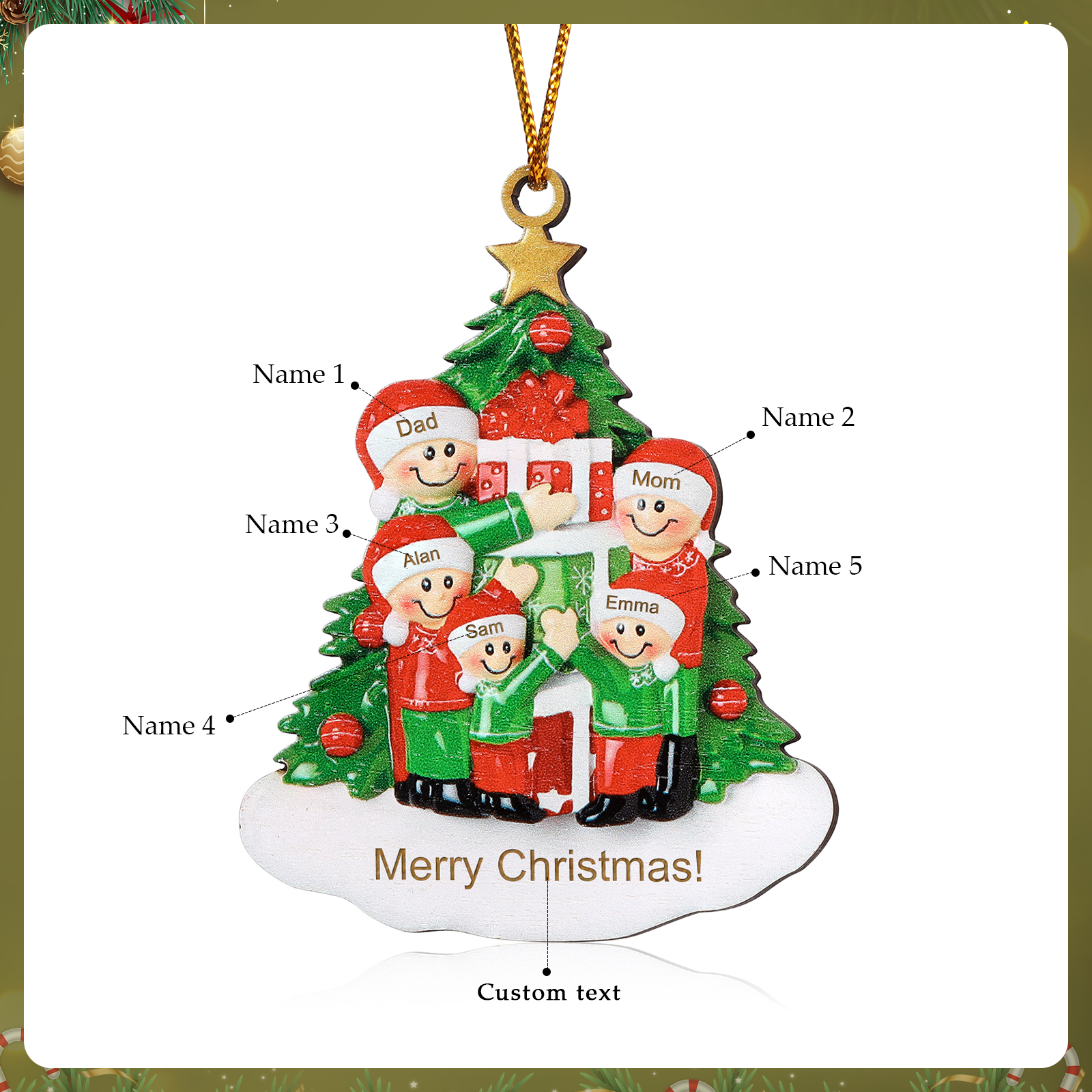 Personalised Family Christmas Ornament Custom 2-5 Names Christmas Tree Decoration Gift for Family |Jessemade