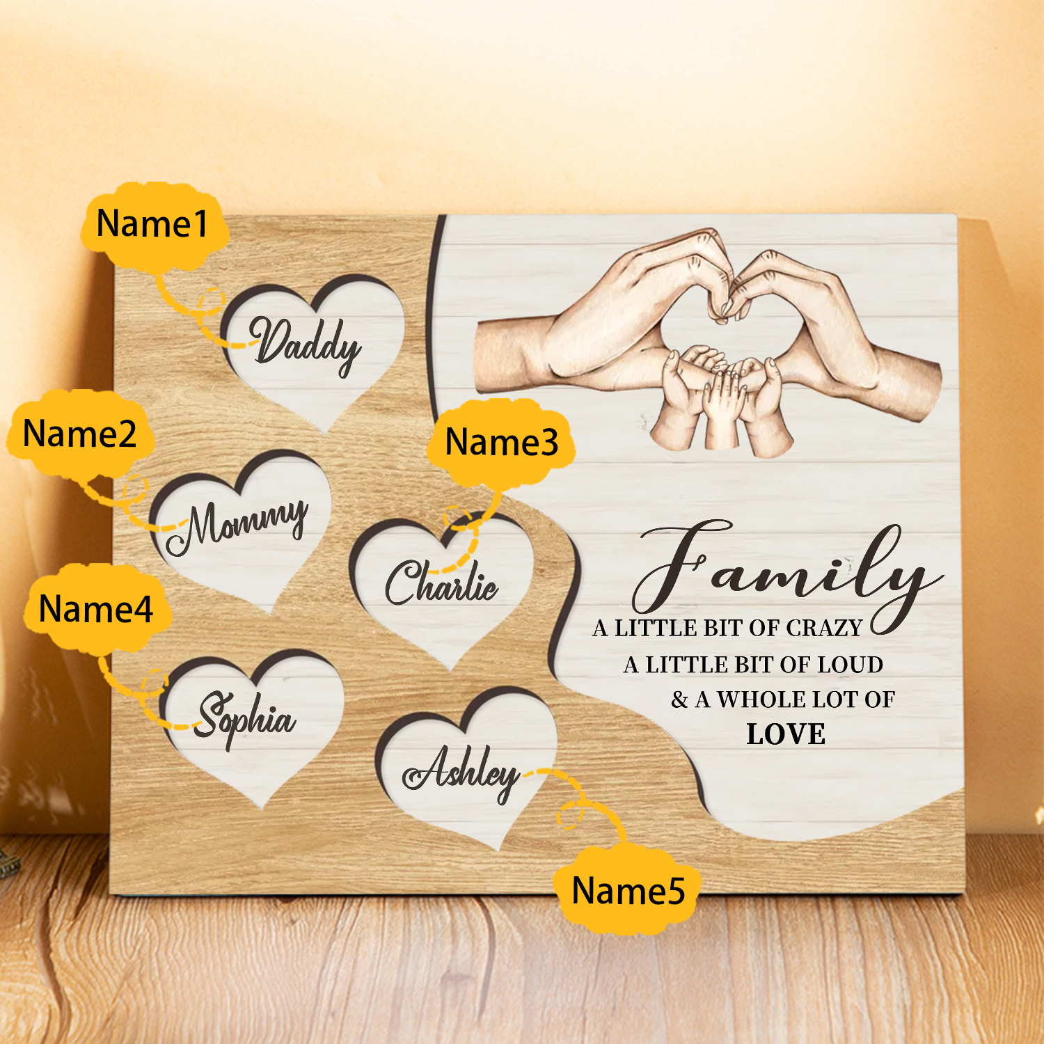 Personalized Wooden Plaque Custom 2-8 Names Home Decorations Gift for Family | Jessmade