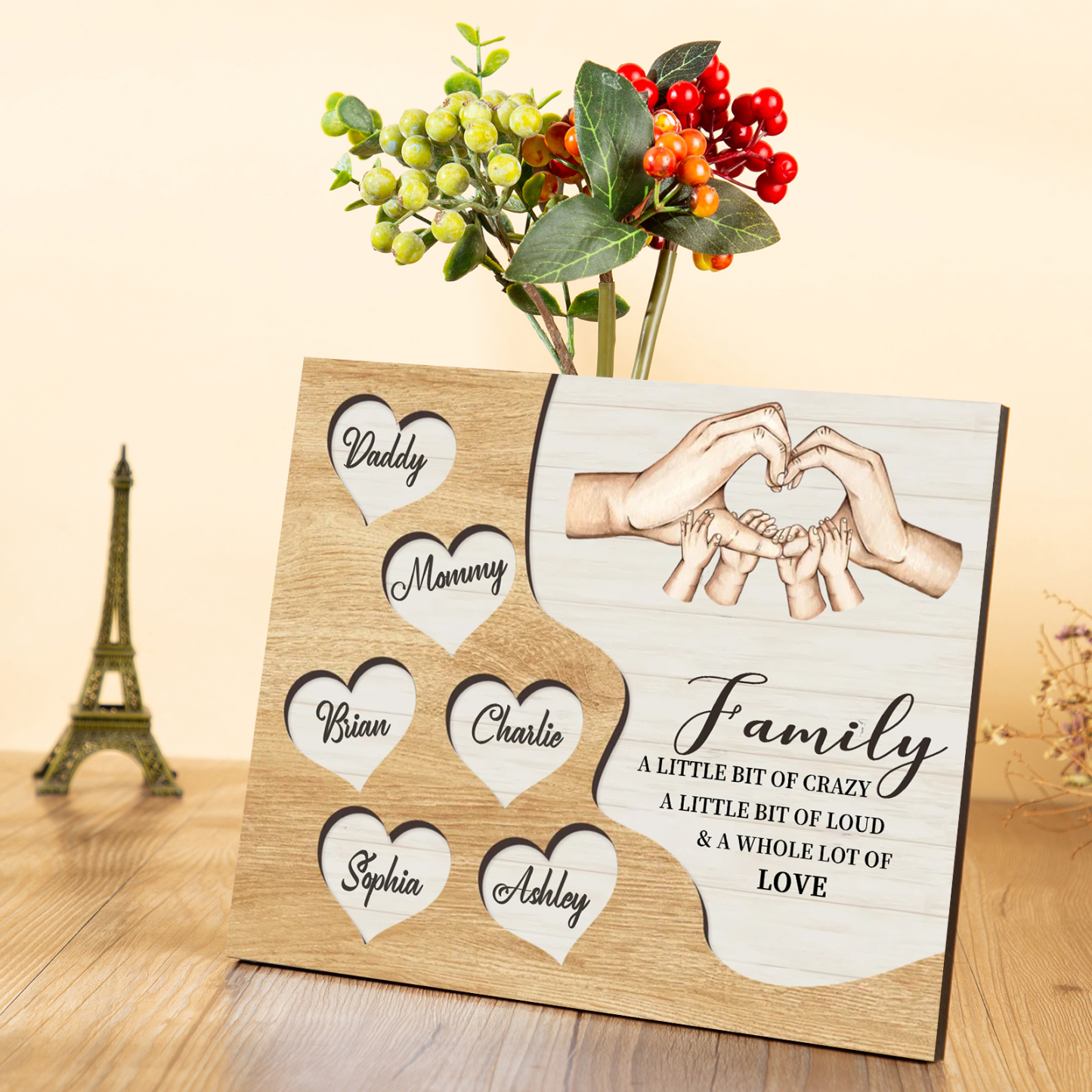 Personalized Wooden Plaque Custom 2-8 Names Home Decorations Gift for Family | Jessmade