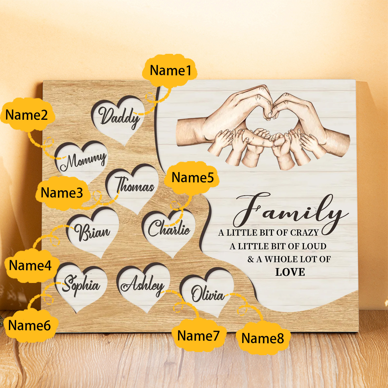 Personalized Wooden Plaque Custom 2-8 Names Home Decorations Gift for Family | Jessmade
