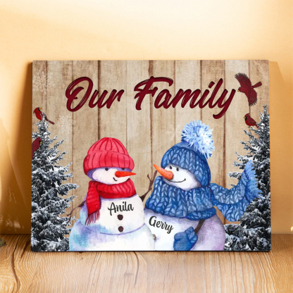 Personalised Snowman Family Wooden Plaque – Custom 2-8 Names Home Deco