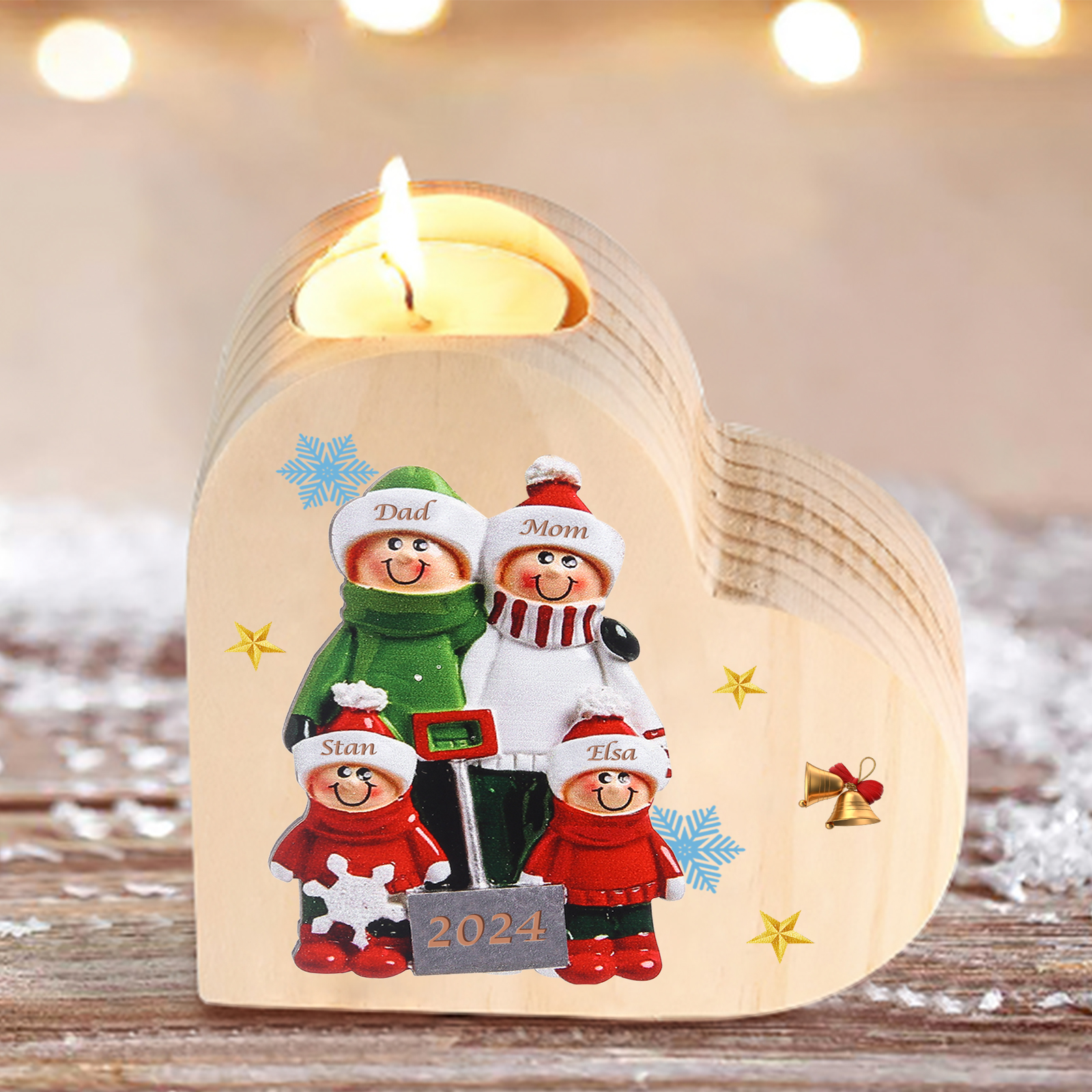 Personalised Family Wooden Candle Holder Custom 2-8 Names & 1 Year Home Decoration Christmas Gift for Family | Jessemade