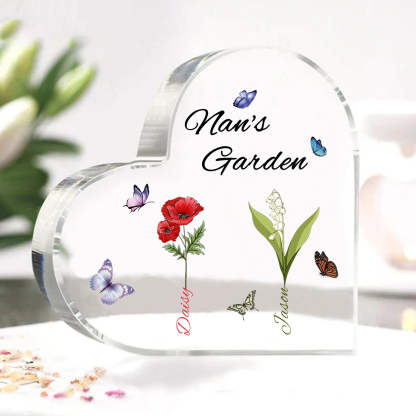 Personalised Heart-Shaped Acrylic Keepsake - Custom 2 Names & Birthflowers Home Decorations Gift for Nan | Jessmade