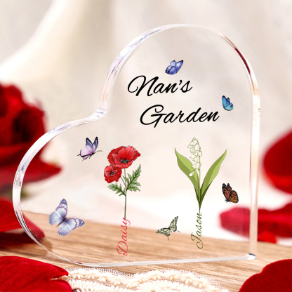 Personalised Heart-Shaped Acrylic Keepsake - Custom 2 Names & Birthflo