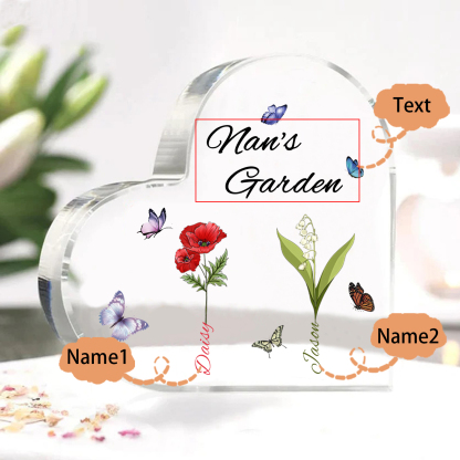 Personalised Heart-Shaped Acrylic Keepsake - Custom 2 Names & Birthflowers Home Decorations Gift for Nan | Jessmade