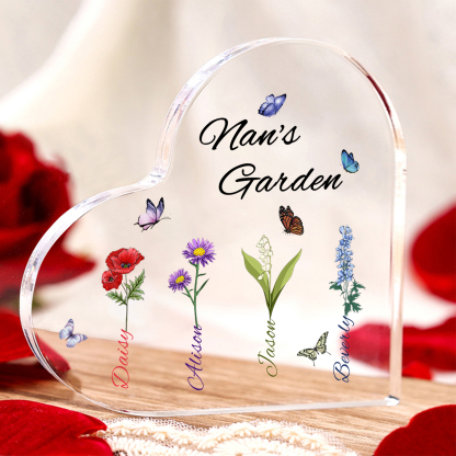 Personalised Heart-Shaped Acrylic Keepsake - Custom 4 Names & 4 Birthf