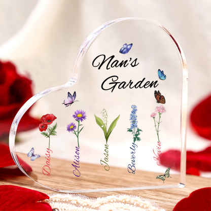 Personalised Heart-Shaped Acrylic Keepsake - Custom 5 Names & 5 Birthf