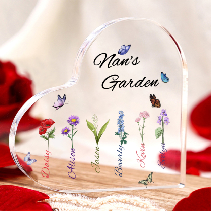 Personalised Heart-Shaped Acrylic Keepsake - Custom 6 Names & 6 Birthf