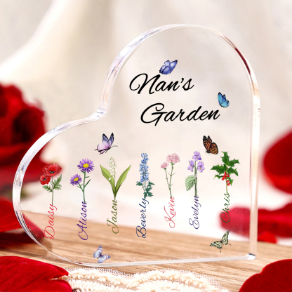 Personalised Heart-Shaped Acrylic Keepsake - Custom 7 Names & 7 Birthf