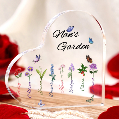 Personalised Heart-Shaped Acrylic Keepsake - Custom 8 Names & 8 Birthf