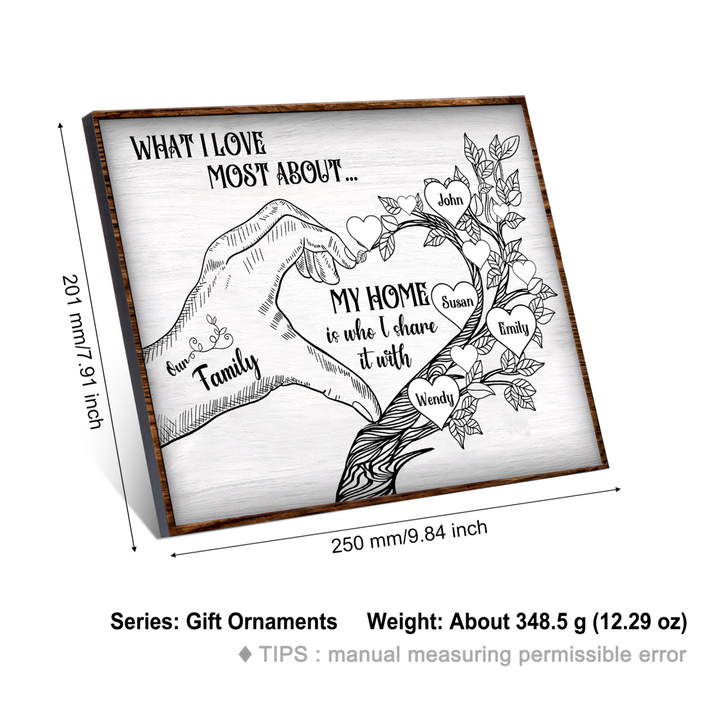 Personalised Wooden Ornament with Custom 4 Names - Family Tree Home Decor Gift for Family | Jessmade