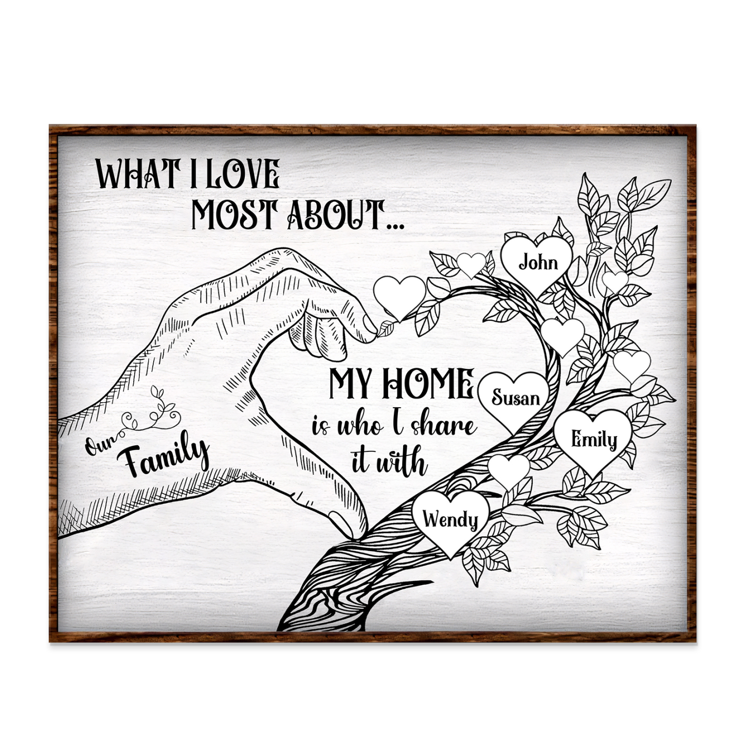 Personalised Wooden Ornament with Custom 4 Names - Family Tree Home Decor Gift for Family | Jessmade