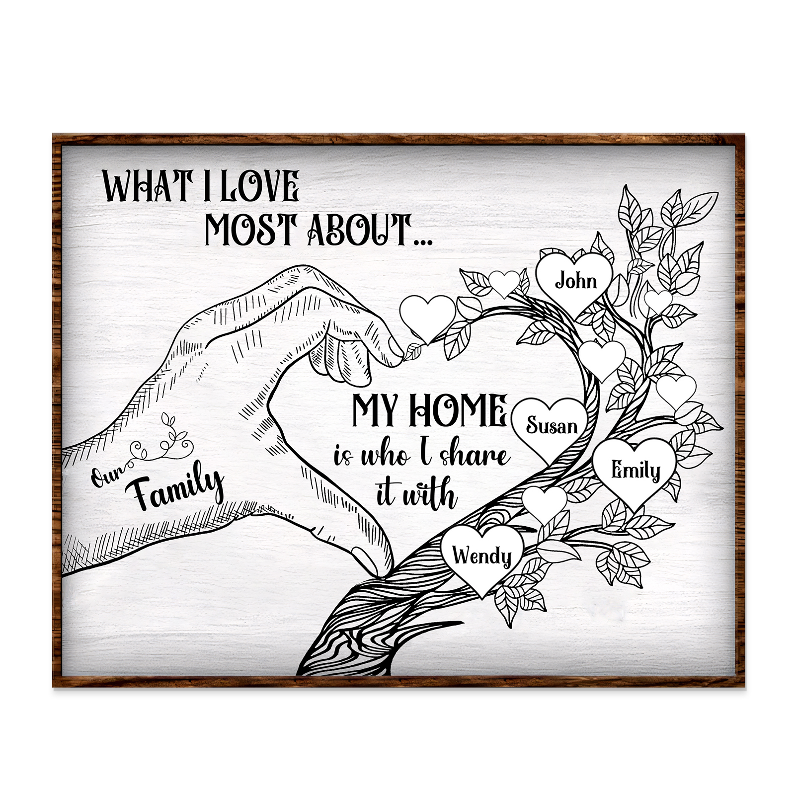 Personalised Wooden Ornament with Custom 4 Names - Family Tree Home Decor Gift for Family | Jessmade