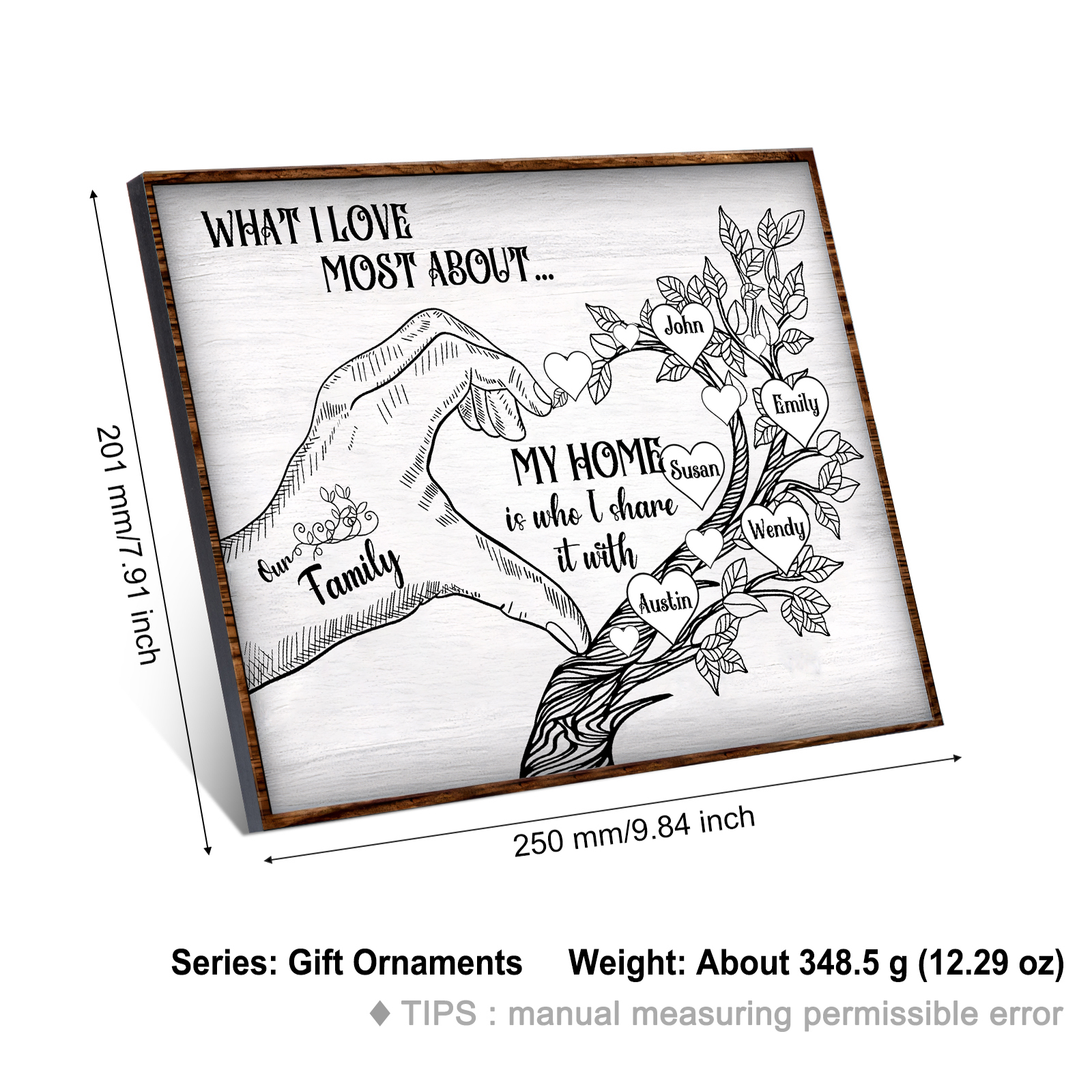 Personalised Wooden Ornament with Custom 5 Names - Family Tree Home Decor Gift for Family | Jessmade