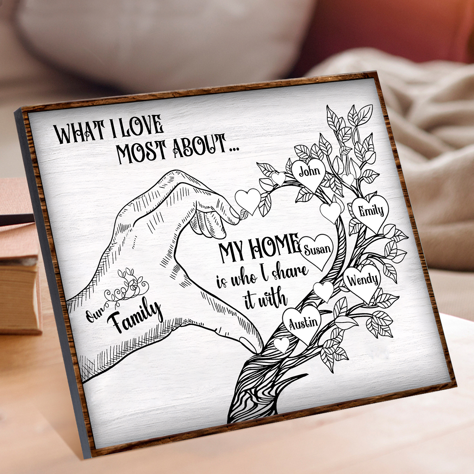 Personalised Wooden Ornament with Custom 5 Names - Family Tree Home Decor Gift for Family | Jessmade