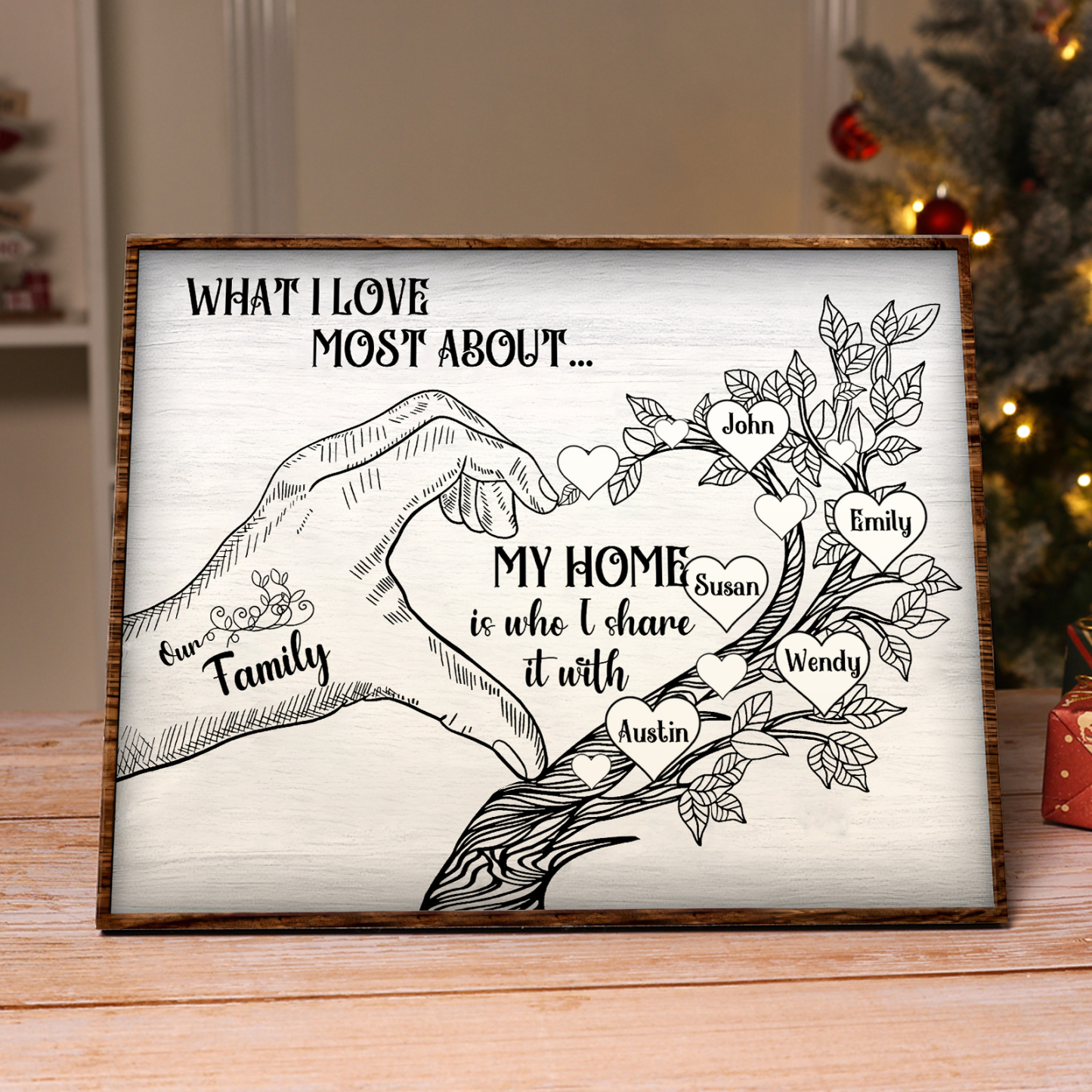 Personalised Wooden Ornament with Custom 5 Names - Family Tree Home De