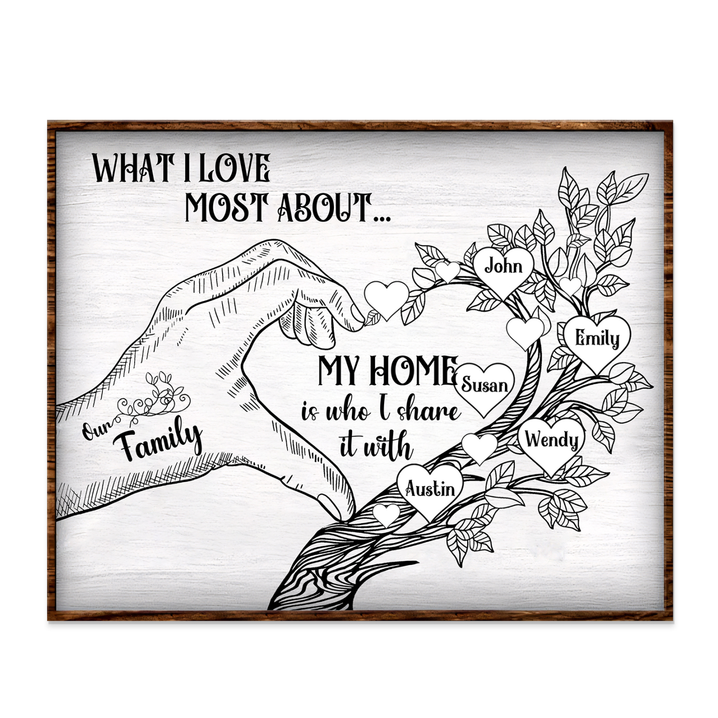 Personalised Wooden Ornament with Custom 5 Names - Family Tree Home Decor Gift for Family | Jessmade