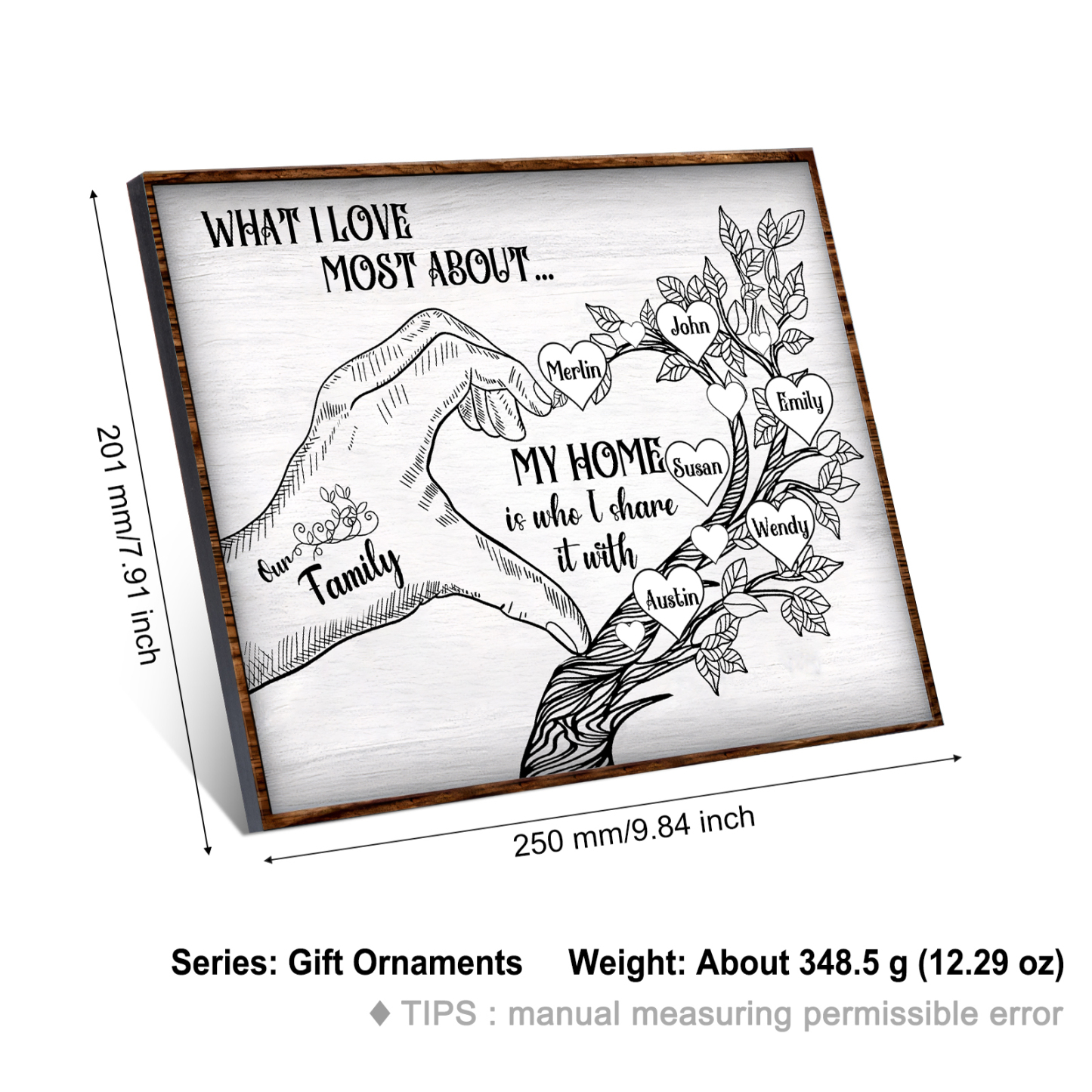 Personalised Wooden Ornament with Custom 6 Names - Family Tree Home Decor Gift for Family | Jessmade