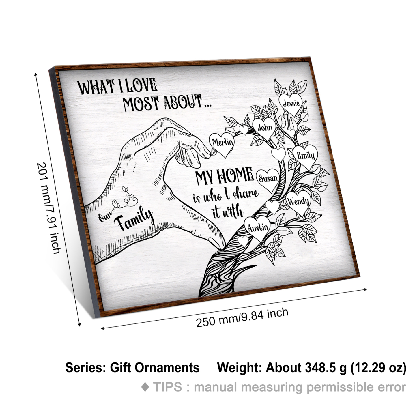 Personalised Wooden Ornament with Custom 7 Names - Family Tree Home Decor Gift for Family | Jessmade